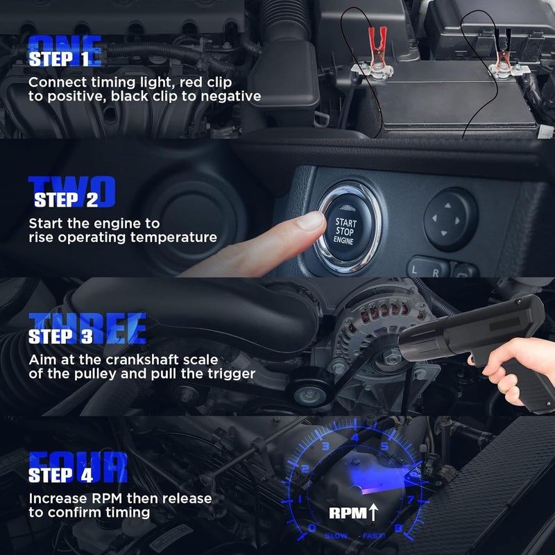 Autool Timing Light 12V, Engine Timing Gun Strong Flash Lights with Sliding Sensor Clip for Car, Motorcycle, Marine - Image 4